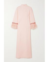 Andrew Gn Feather-trimmed Embellished Crepe Gown - Pink