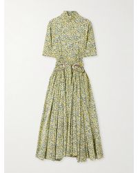 Bottega Veneta - Midikleid Aus Crêpe Mit Blumenprint, Raffungen, Stehkragen Und Verzierungen - Lyst
