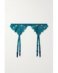 Fleur du Mal Lily Velvet And Satin-trimmed Embroidered Tulle Suspender Belt - Blue