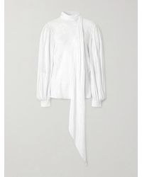 Gucci - Tie-Detailed Floral-Jacquard Satin-Crepe Blouse - Lyst