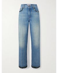 Valentino - Printed Chiffon-Trimmed High-Rise Straight-Leg Jeans - Lyst