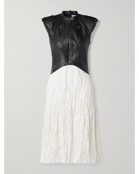 Gabriela Hearst - Athena Paneled Leather And Crinkled Silk-Blend Twill Midi Dress - Lyst