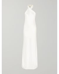 Galvan London - Mayfair Halterneck Asymmetric Satin Gown - Lyst
