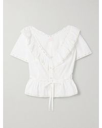 Loretta Caponi - Giannella Lace-Trimmed Broderie Anglaise Cotton-Voile Blouse - Lyst