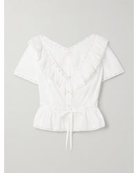 Loretta Caponi - Giannella Bluse Aus Baumwoll-Voile Mit Lochstickerei Und Spitzenbesätzen - Lyst