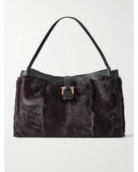Ferragamo - Leather-Trimmed Shearling Shoulder Bag - Lyst