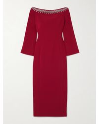 Jenny Packham - Schulterfreies Midikleid Aus Cady Mit Verzierungen - Lyst