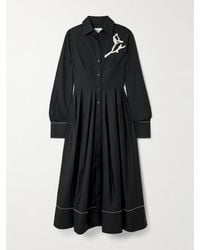 Erdem - Embroidered Pleated Cotton-Poplin Midi Shirt Dress - Lyst