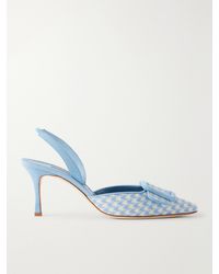 Manolo Blahnik - Mayslibi 70 Suede-Trimmed Houndstooth Slingback Pumps - Lyst