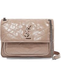 Saint Laurent Niki Medium Quilted Crinkled Glossed-leather Shoulder Bag - Natural