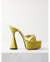 D'Accori - Sienna Leather-Trimmed Embellished Satin Platform Mules - Lyst