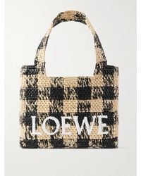 Loewe - Sac À Main En Raphia Vichy À Broderie Et À Finitions En Cuir Mini X Paula's Ibiza - Lyst