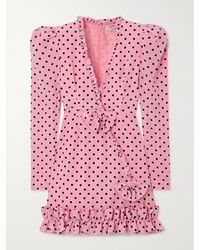 Alessandra Rich - Bow-Embellished Ruffled Polka-Dot Silk-Crepe Mini Dress - Lyst