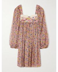 Dolce & Gabbana - Lace-Trimmed Floral-Print Silk-Blend Satin And Chiffon Mini Dress - Lyst