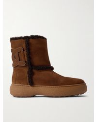 Tod's - Shearling-Lined Leather-Trimmed Suede Ankle Boots - Lyst