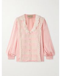 Valentino Garavani - Lace And Plissé Chiffon-Trimmed Silk-Crepe Blouse - Lyst