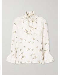Christiano Marchelli - Valeria Ruffled Embroidered Linen Blouse - Lyst