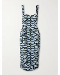 Carolina Herrera - Ruched Floral-Print Stretch-Jersey Midi Dress - Lyst