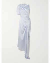 Victoria Beckham - Asymmetric Draped Satin-Crepe Midi Dress - Lyst