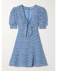 Alessandra Rich - Bow-Detailed Floral-Print Silk-Crepe Mini Dress - Lyst