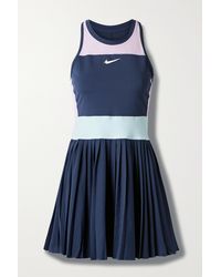 Nike Court Slam Mesh-trimmed Pleated Dri-fit Tennis Dress - Blue
