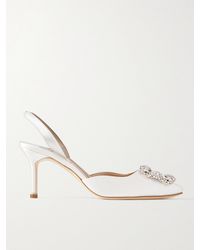 Manolo Blahnik - Hangisli 70 Slingback-Pumps Aus Satin Mit Kristallen - Lyst