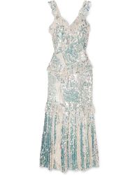 Needle & Thread Scarlett Ruffled Sequined Tulle Gown - Metallic