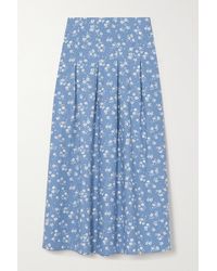 Reformation Simon Pleated Floral-print Organic Cotton-blend Midi Skirt - Blue