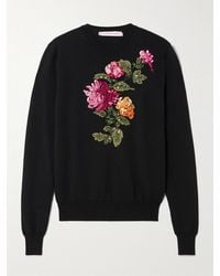 Carolina Herrera - Embellished Embroidered Silk And Cotton-Blend Sweater - Lyst