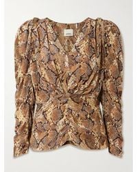 Isabel Marant - Marlin Ruched Snake-Print Silk-Blend Devoré Blouse - Lyst