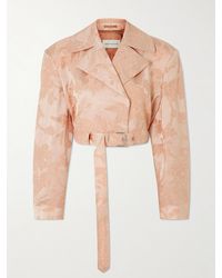 Dries Van Noten - Verkürzte Jacke Aus Einer Leinenmischung Mit Jacquard-Blumenmuster Und Gürtel - Lyst