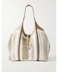 Tod's - Tsb Leather-Trimmed Crocheted Raffia Shoulder Bag - Lyst