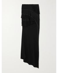 Victoria Beckham - Asymmetric Ruffled Chiffon-Trimmed Crepe De Chine Maxi Skirt - Lyst