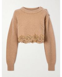Chloé - Lace-Trimmed Wool And Cashmere-Blend Sweater - Lyst