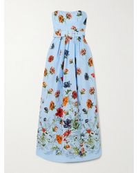 Cara Cara - Greenfield Belted Strapless Smocked Floral-Print Cotton-Poplin Maxi Dress - Lyst