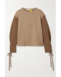 Moncler Genius + 1 Jw Anderson Two-tone Embroidered Cotton-jersey And Wool Top - Brown