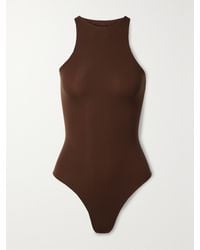 Skims - Fits Everybody High Neck Bodysuit – Cocoa – String-Body Aus Glänzendem Stretch-Jersey - Lyst