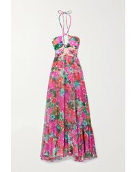 PATBO Gabi Cutout Floral-print Crepon And Stretch-jersey Halterneck Maxi Dress - Multicolour