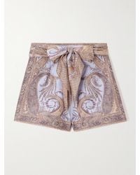 Zimmermann - Belted Printed Silk And Cotton-Blend Twill Shorts - Lyst