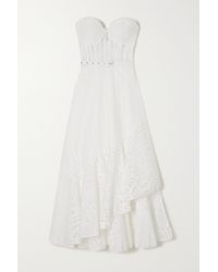 Charo Ruiz Aurora Strapless Asymmetric Broderie Anglaise Cotton-blend Dress - White