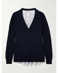Sea - Lennon Paneled Merino Wool-Blend And Striped Broderie Anglaise Cotton-Poplin Cardigan - Lyst
