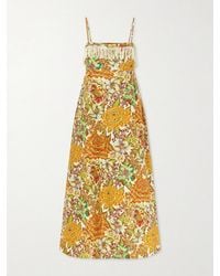 ALÉMAIS - Lana Fringed Floral-Print Linen Midi Dress - Lyst