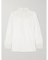 Emporio Sirenuse - Mikha Bluse Aus Popeline Aus Einer Baumwollmischung Mit Spitzeneinsätzen - Lyst