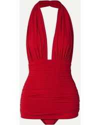 Norma Kamali Bill Ruched Halterneck Swimsuit - Red