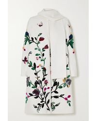 Valentino Embroidered Embellished Wool And Cashmere-blend Felt Coat - White