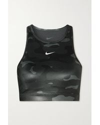 Nike Swoosh Mesh-paneled Cutout Camouflage-print Dri-fit Sports Bra - Grey