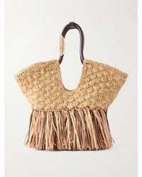 Zimmermann - Goldentime Large Embellished Leather-Trimmed Fringed Raffia Tote - Lyst