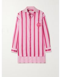 Etro - Oversized Embroidered Striped Cotton And Silk-Blend Shirt - Lyst