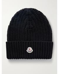 Moncler - Appliquéd Ribbed Wool And Cashmere-Blend Beanie - Lyst