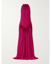 McQueen - Robe Aus Seiden-Georgette Mit Raffungen, Baumwollsamtbesätzen Und Stehkragen - Lyst